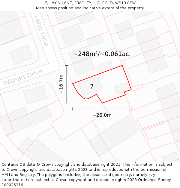 7, LAKIN LANE, FRADLEY, LICHFIELD, WS13 8SW: Plot and title map