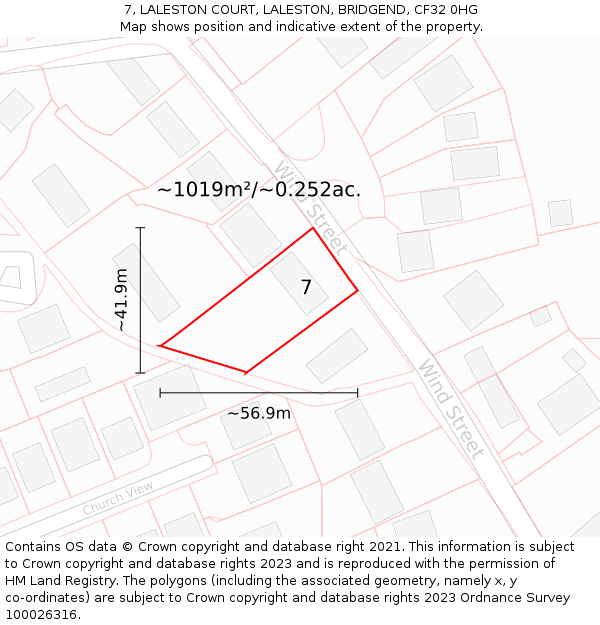 7, LALESTON COURT, LALESTON, BRIDGEND, CF32 0HG: Plot and title map