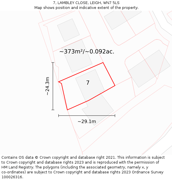 7, LAMBLEY CLOSE, LEIGH, WN7 5LS: Plot and title map