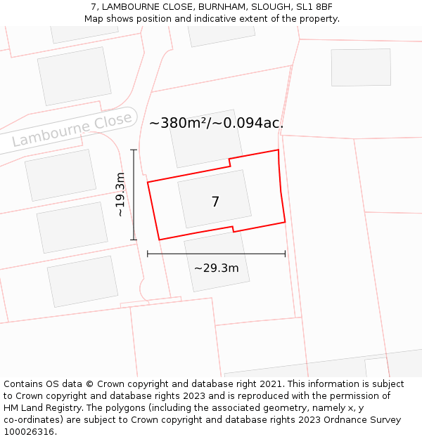 7, LAMBOURNE CLOSE, BURNHAM, SLOUGH, SL1 8BF: Plot and title map