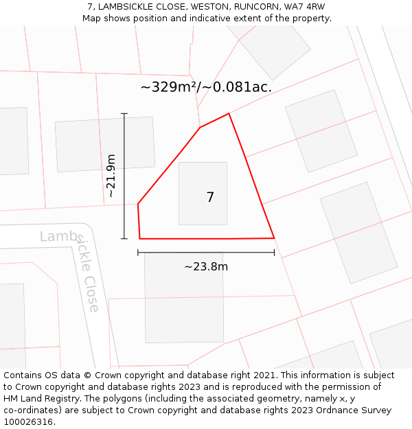 7, LAMBSICKLE CLOSE, WESTON, RUNCORN, WA7 4RW: Plot and title map