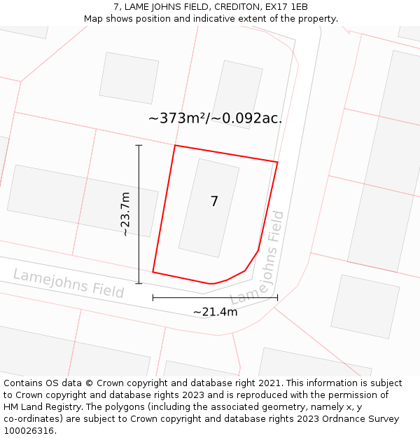 7, LAME JOHNS FIELD, CREDITON, EX17 1EB: Plot and title map