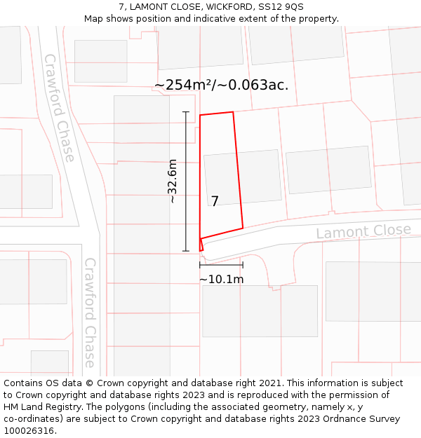 7, LAMONT CLOSE, WICKFORD, SS12 9QS: Plot and title map