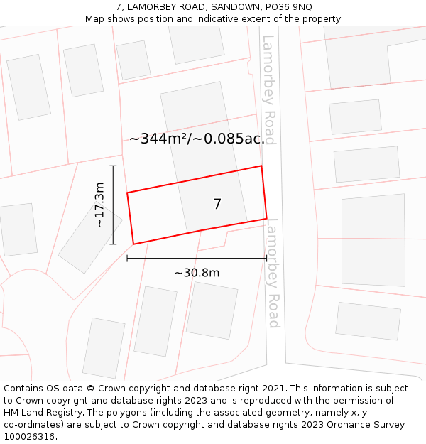 7, LAMORBEY ROAD, SANDOWN, PO36 9NQ: Plot and title map