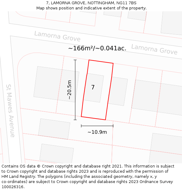 7, LAMORNA GROVE, NOTTINGHAM, NG11 7BS: Plot and title map