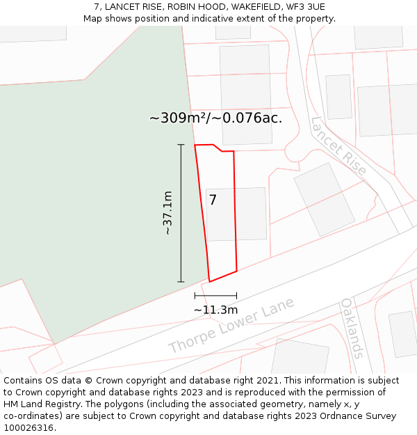 7, LANCET RISE, ROBIN HOOD, WAKEFIELD, WF3 3UE: Plot and title map