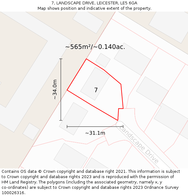 7, LANDSCAPE DRIVE, LEICESTER, LE5 6GA: Plot and title map