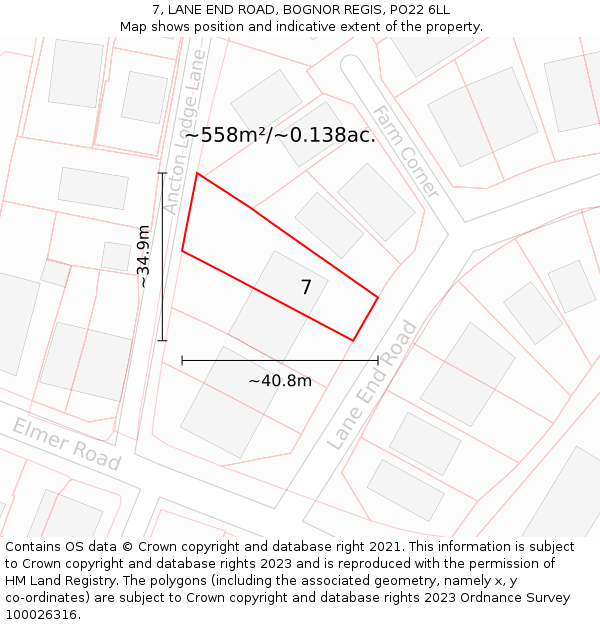 7, LANE END ROAD, BOGNOR REGIS, PO22 6LL: Plot and title map