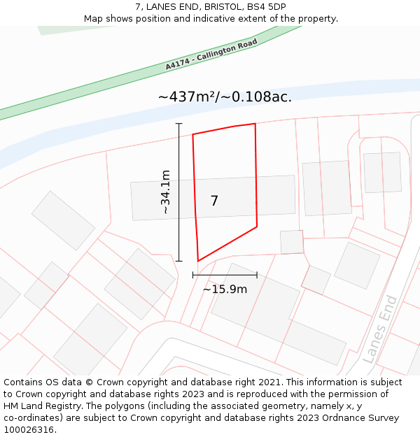 7, LANES END, BRISTOL, BS4 5DP: Plot and title map