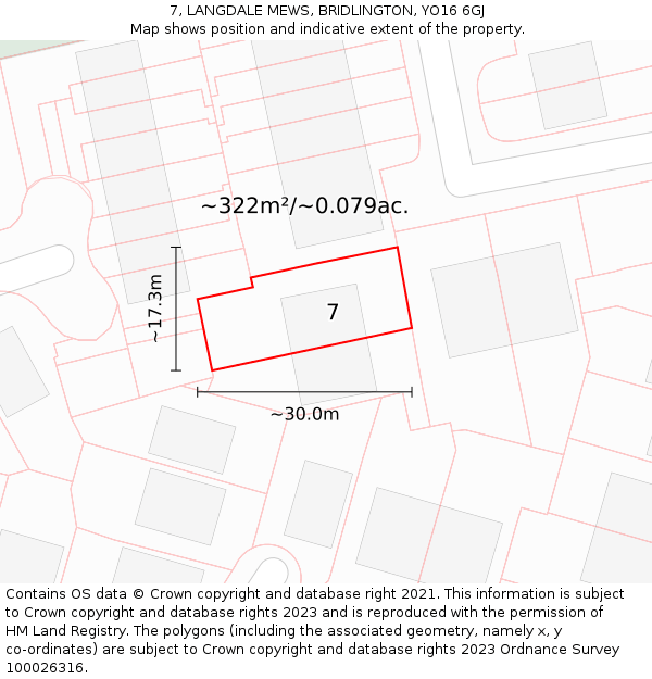 7, LANGDALE MEWS, BRIDLINGTON, YO16 6GJ: Plot and title map