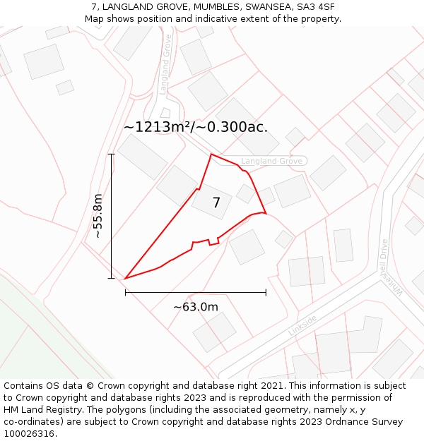 7, LANGLAND GROVE, MUMBLES, SWANSEA, SA3 4SF: Plot and title map