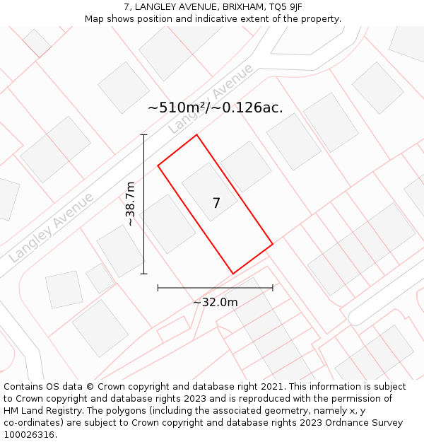 7, LANGLEY AVENUE, BRIXHAM, TQ5 9JF: Plot and title map