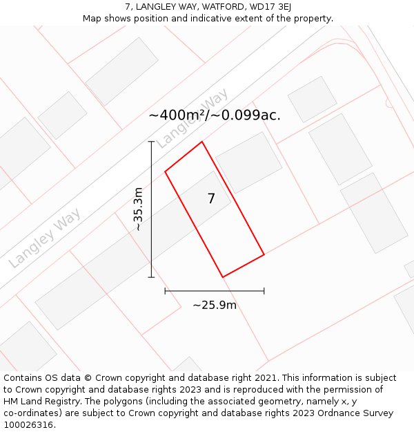 7, LANGLEY WAY, WATFORD, WD17 3EJ: Plot and title map