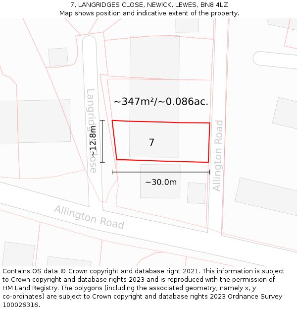 7, LANGRIDGES CLOSE, NEWICK, LEWES, BN8 4LZ: Plot and title map