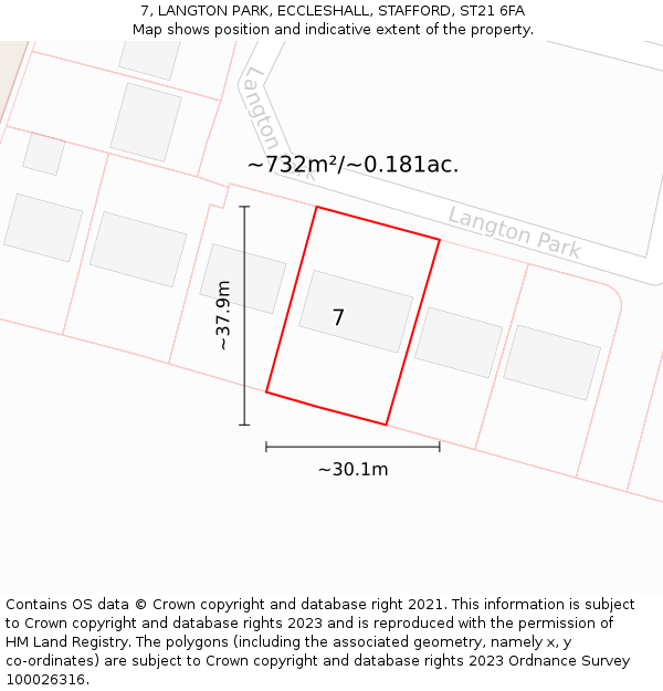 7, LANGTON PARK, ECCLESHALL, STAFFORD, ST21 6FA: Plot and title map