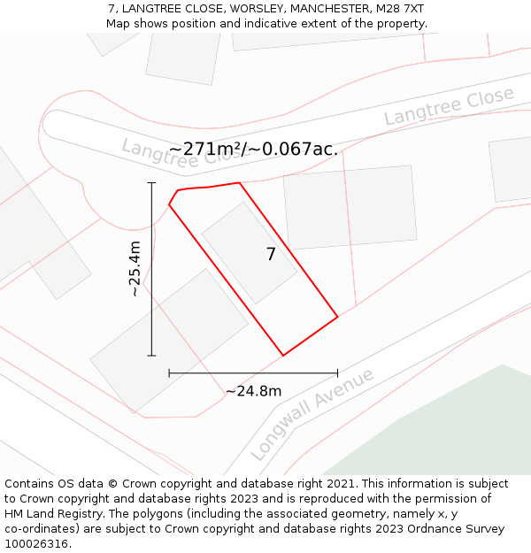 7, LANGTREE CLOSE, WORSLEY, MANCHESTER, M28 7XT: Plot and title map