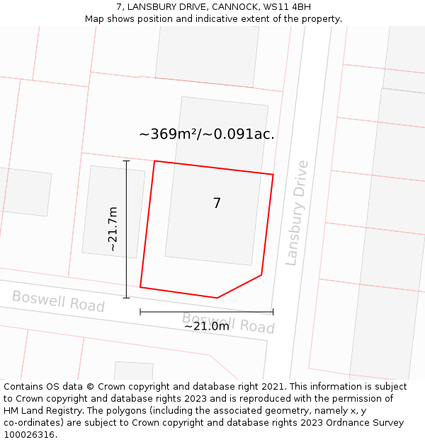 7, LANSBURY DRIVE, CANNOCK, WS11 4BH: Plot and title map