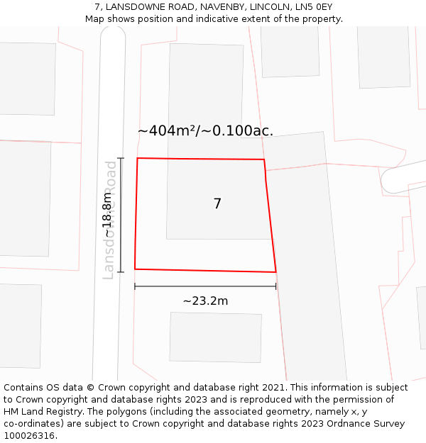 7, LANSDOWNE ROAD, NAVENBY, LINCOLN, LN5 0EY: Plot and title map