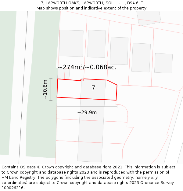 7, LAPWORTH OAKS, LAPWORTH, SOLIHULL, B94 6LE: Plot and title map