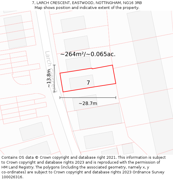7, LARCH CRESCENT, EASTWOOD, NOTTINGHAM, NG16 3RB: Plot and title map