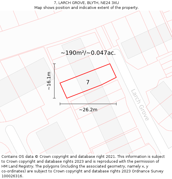 7, LARCH GROVE, BLYTH, NE24 3XU: Plot and title map