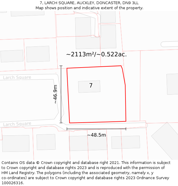 7, LARCH SQUARE, AUCKLEY, DONCASTER, DN9 3LL: Plot and title map