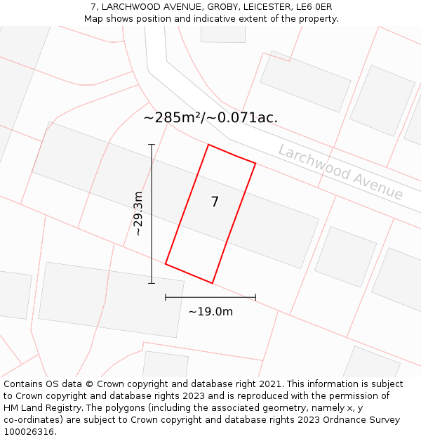 7, LARCHWOOD AVENUE, GROBY, LEICESTER, LE6 0ER: Plot and title map