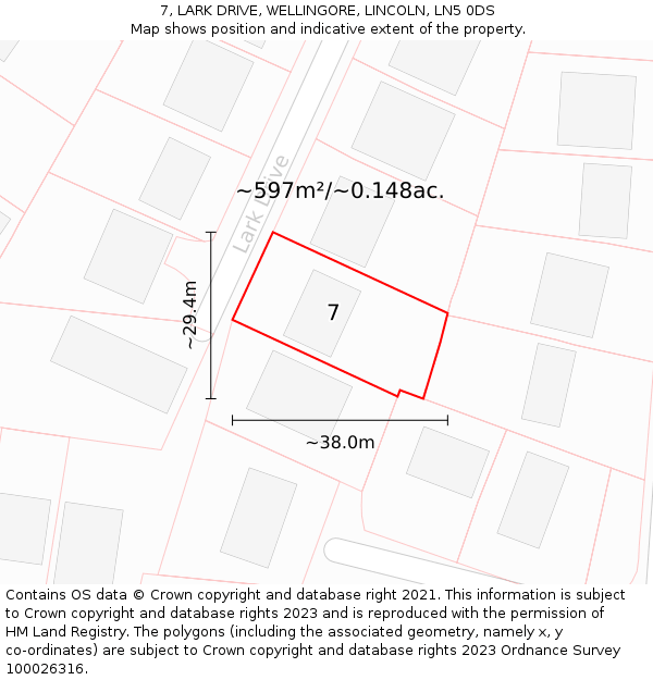 7, LARK DRIVE, WELLINGORE, LINCOLN, LN5 0DS: Plot and title map