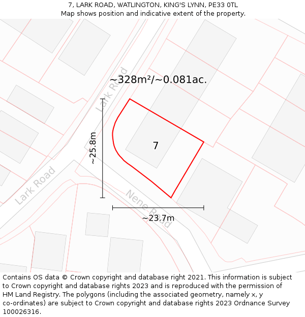 7, LARK ROAD, WATLINGTON, KING'S LYNN, PE33 0TL: Plot and title map