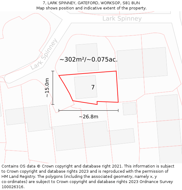 7, LARK SPINNEY, GATEFORD, WORKSOP, S81 8UN: Plot and title map