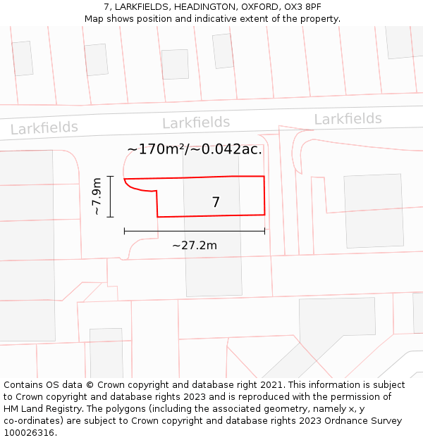 7, LARKFIELDS, HEADINGTON, OXFORD, OX3 8PF: Plot and title map