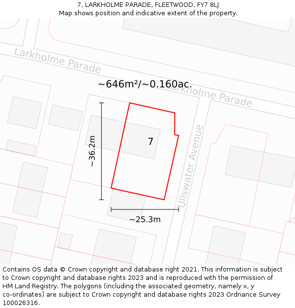 7, LARKHOLME PARADE, FLEETWOOD, FY7 8LJ: Plot and title map