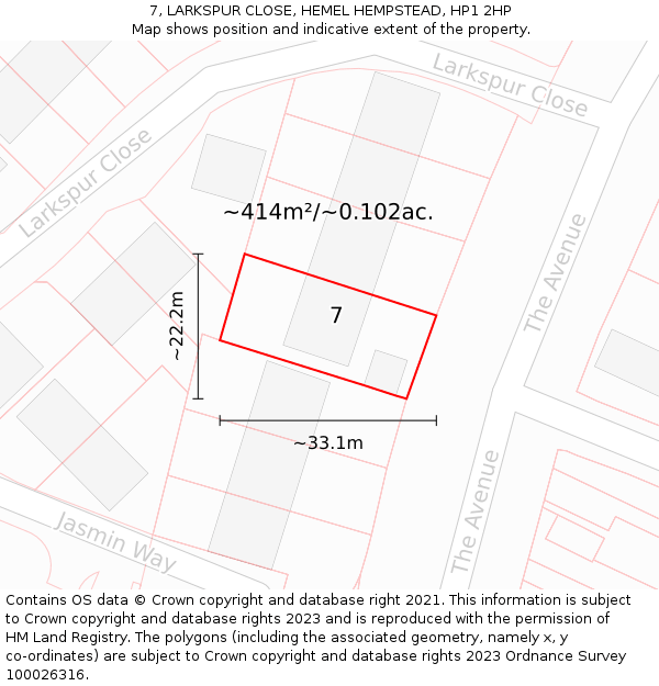 7, LARKSPUR CLOSE, HEMEL HEMPSTEAD, HP1 2HP: Plot and title map