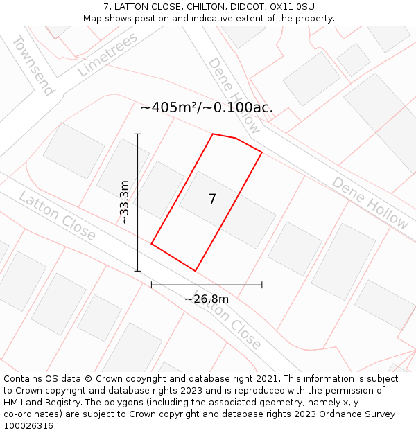 7, LATTON CLOSE, CHILTON, DIDCOT, OX11 0SU: Plot and title map