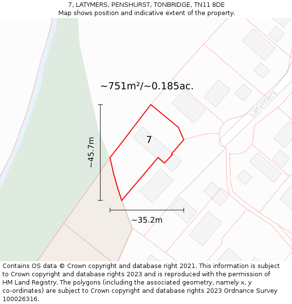 7, LATYMERS, PENSHURST, TONBRIDGE, TN11 8DE: Plot and title map