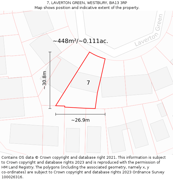 7, LAVERTON GREEN, WESTBURY, BA13 3RP: Plot and title map