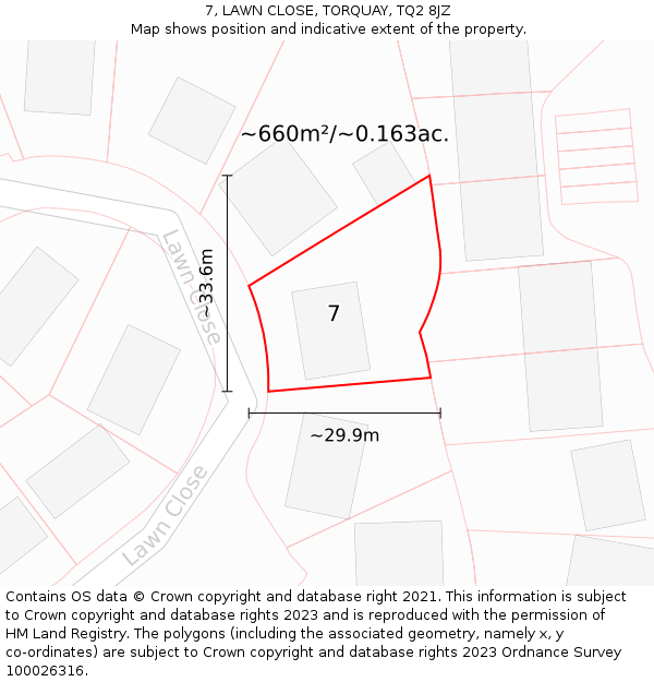 7, LAWN CLOSE, TORQUAY, TQ2 8JZ: Plot and title map