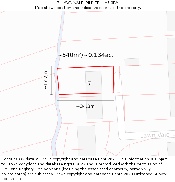 7, LAWN VALE, PINNER, HA5 3EA: Plot and title map