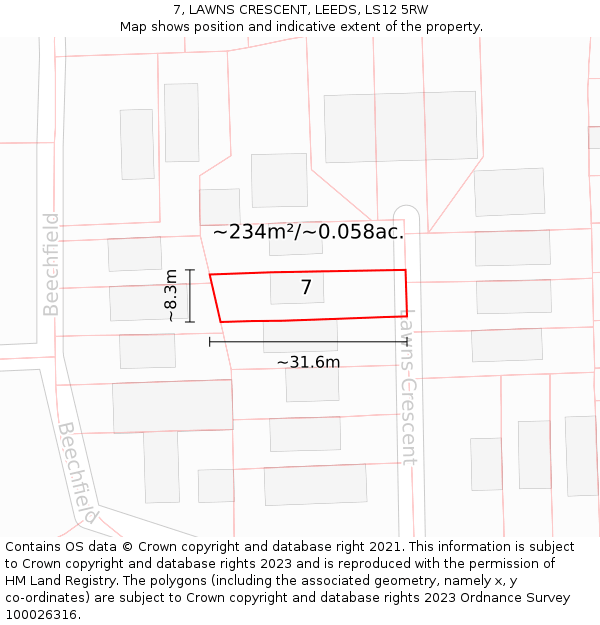 7, LAWNS CRESCENT, LEEDS, LS12 5RW: Plot and title map