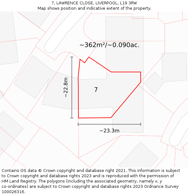 7, LAWRENCE CLOSE, LIVERPOOL, L19 3RW: Plot and title map