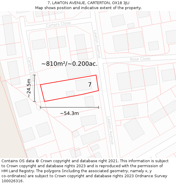 7, LAWTON AVENUE, CARTERTON, OX18 3JU: Plot and title map