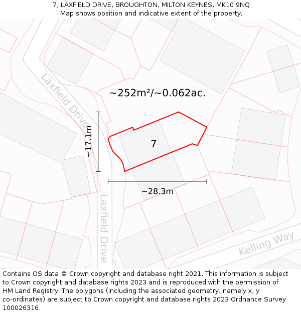 7, LAXFIELD DRIVE, BROUGHTON, MILTON KEYNES, MK10 9NQ: Plot and title map