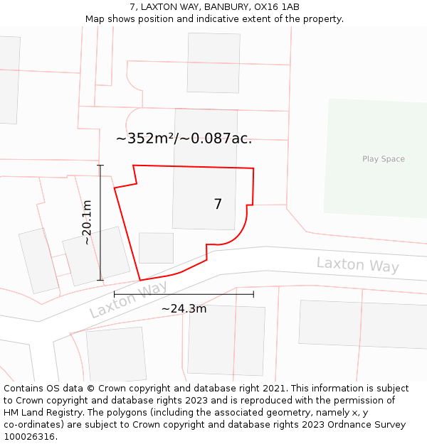 7, LAXTON WAY, BANBURY, OX16 1AB: Plot and title map