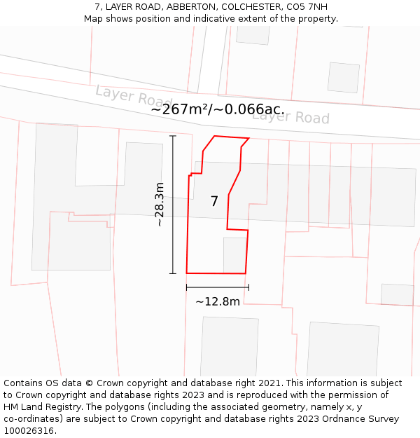 7, LAYER ROAD, ABBERTON, COLCHESTER, CO5 7NH: Plot and title map