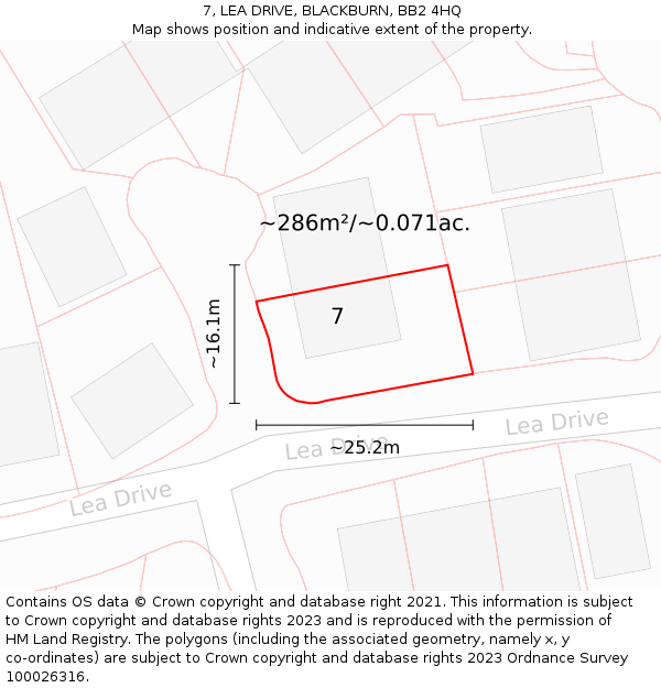 7, LEA DRIVE, BLACKBURN, BB2 4HQ: Plot and title map