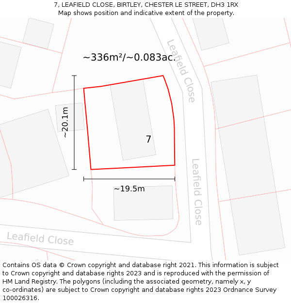 7, LEAFIELD CLOSE, BIRTLEY, CHESTER LE STREET, DH3 1RX: Plot and title map