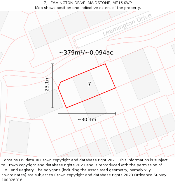7, LEAMINGTON DRIVE, MAIDSTONE, ME16 0WP: Plot and title map