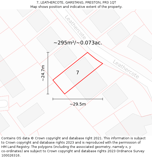 7, LEATHERCOTE, GARSTANG, PRESTON, PR3 1QT: Plot and title map