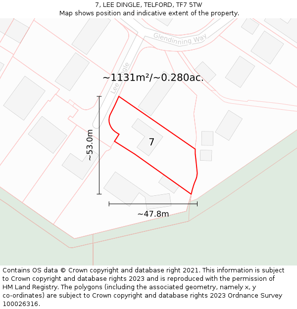 7, LEE DINGLE, TELFORD, TF7 5TW: Plot and title map