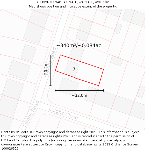 7, LEIGHS ROAD, PELSALL, WALSALL, WS4 1BX: Plot and title map